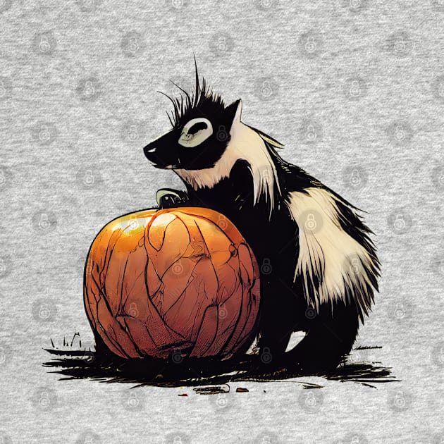 Baby skunk on a pumpkin by etherElric